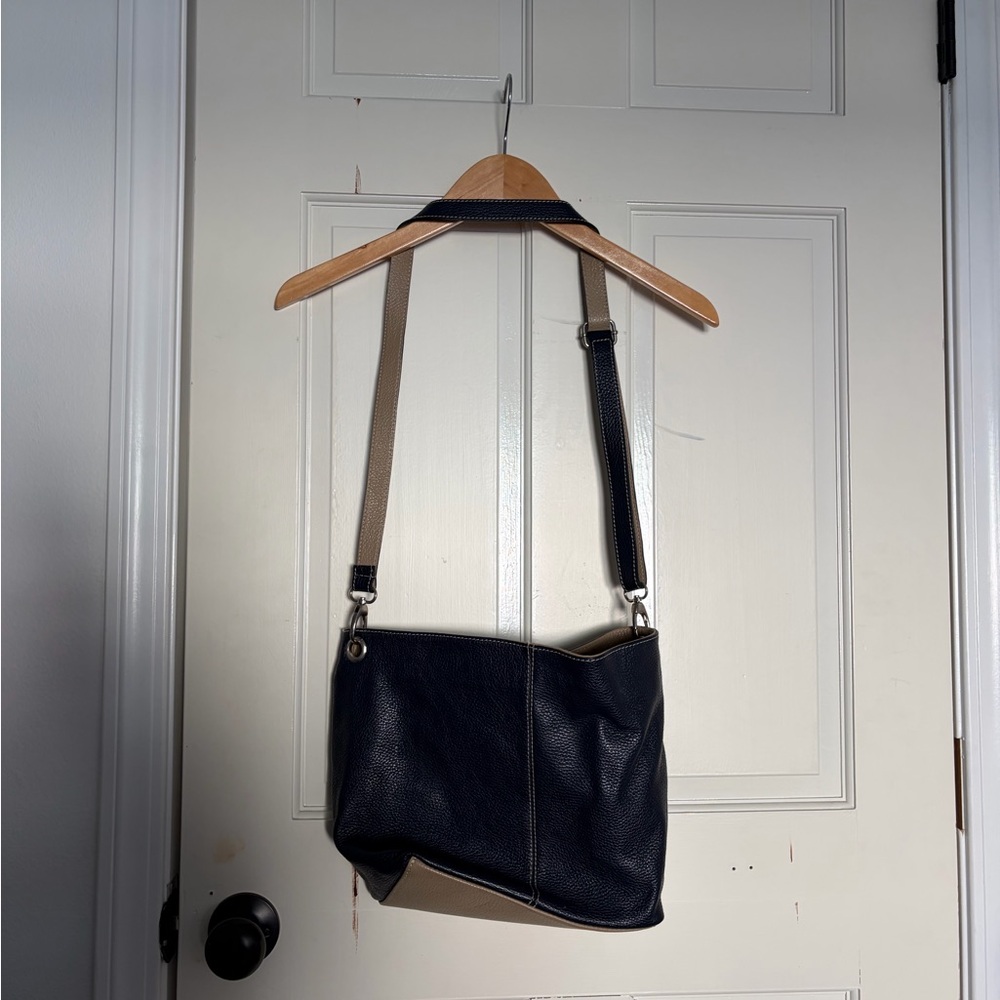 Stylish Navy and Tan Shoulder Bag